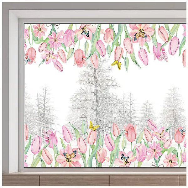 PandaHall PVC Window Static Stickers, Rectangle Shape, for Window Decoration, Flower, 380x1160mm Plastic Flower