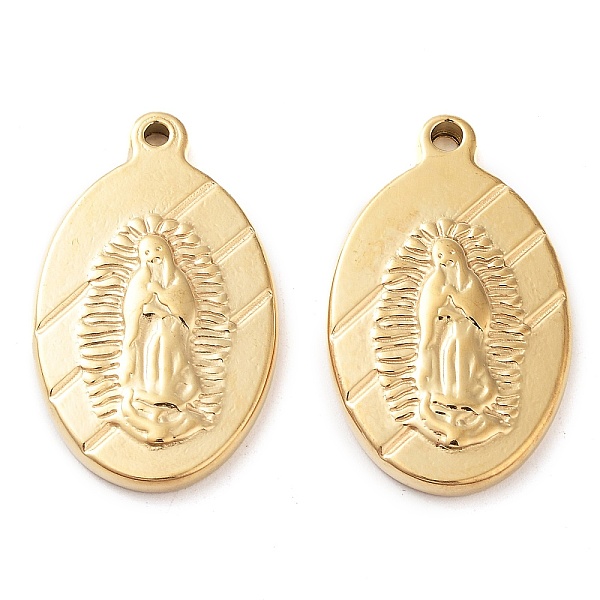 

PandaHall 304 Stainless Steel Pendants, Oval with Saint Charm, Real 14K Gold Plated, 23x14x2.8mm, Hole: 1.4mm 304 Stainless Steel Oval