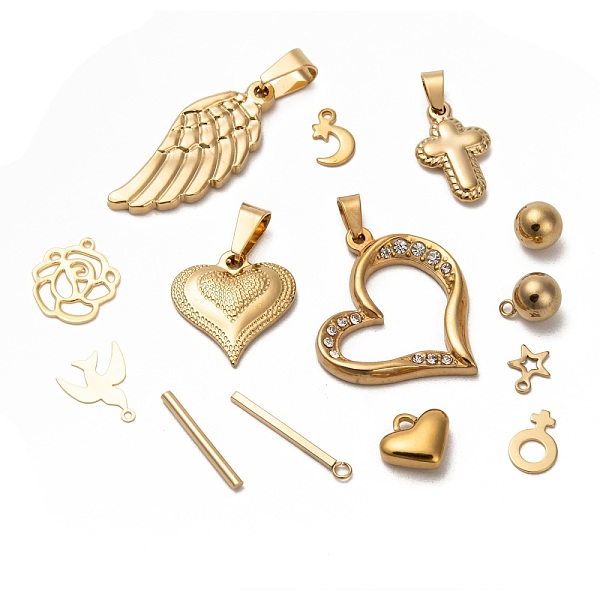 

PandaHall 304 Stainless Steel Pendants, Mixed Shapes, Golden, 6~60x1.5~40x0.4~17mm, Hole: 0.8~10mm Stainless Steel Mixed Shapes