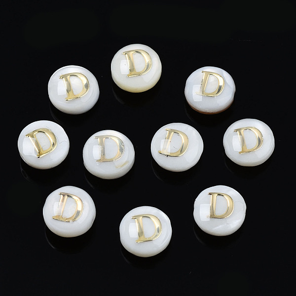 

PandaHall Natural Freshwater Shell Beads, with Golden Plated Brass Etched Metal Embellishments, Flat Round with Letter, Seashell Color...