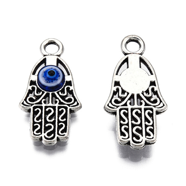 

PandaHall Alloy Enamel Pendants, Cadmium Free & Nickel Free & Lead Free, Antique Silver, Hamsa Hand/Hand of Miriam with Evil Eye, Midnight...