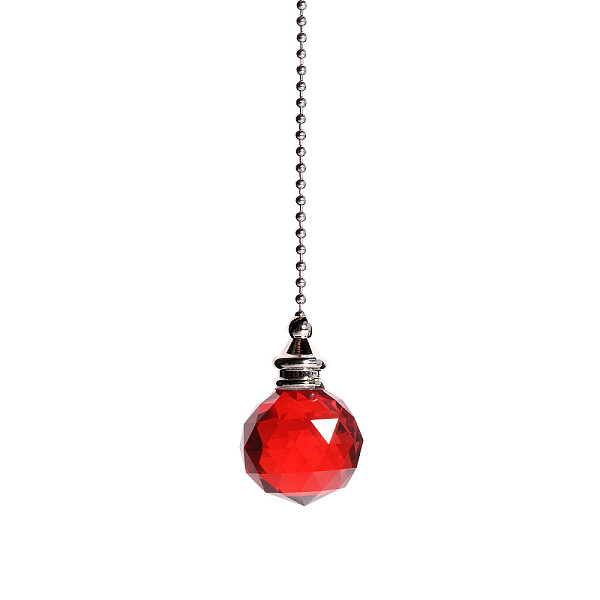 

PandaHall Glass Crystal Ceiling Fan Pull Chain Extenders, with Metal Ball Chains, Round Ball Pendant Suncatcher, Red, 545mm Glass Round Red