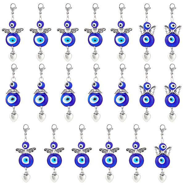 

PandaHall 20Pcs Wings & Heart Tibetan Style Alloy Pendant Decorates, with Evil Eye Lampwork Beads & 304 Stainless Steel Lobster Claw Clasps...