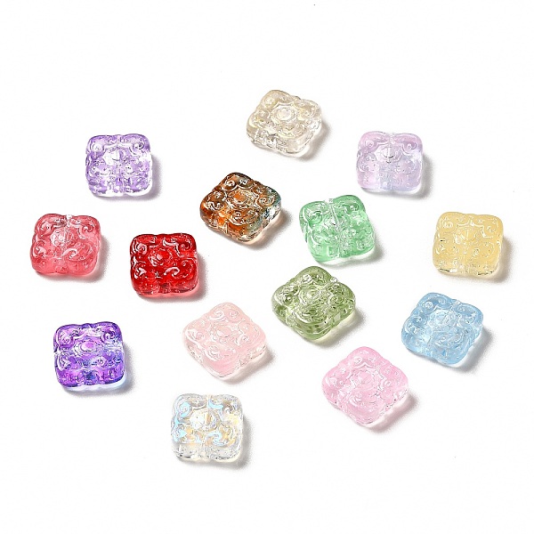 

PandaHall Spray Painted Transparent Glass Beads, Square, Mixed Color, 13.5x13.5x5mm, Hole: 1.2mm Glass Square Multicolor