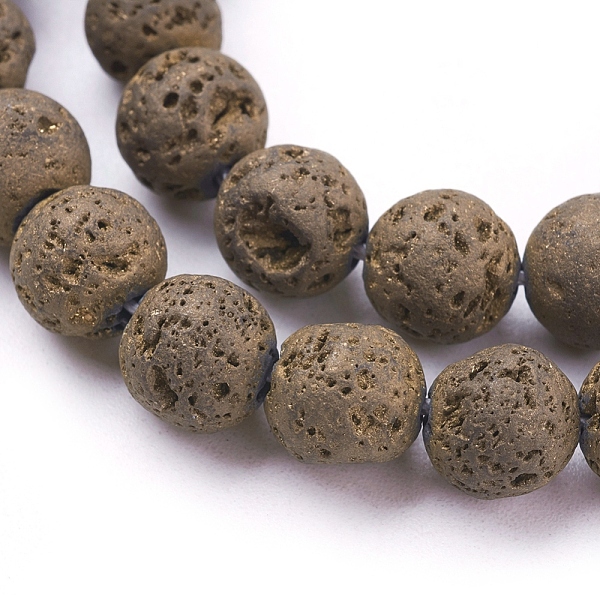 

PandaHall Vacuum Plating Electroplated Natural Lava Rock Bead Strands, Round, Golden Plated, 8~8.5mm, Hole: 1mm, about 48pcs/strand, 15.35...