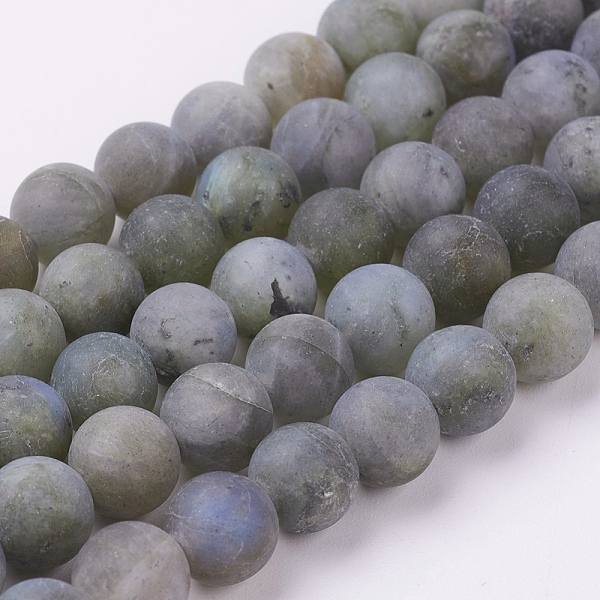PandaHall Natural Labradorite Beads Strands, Frosted, Round, 8mm, Hole: 0.8mm, about 47pcs/strand, 15.3 inch(39cm) Labradorite Round