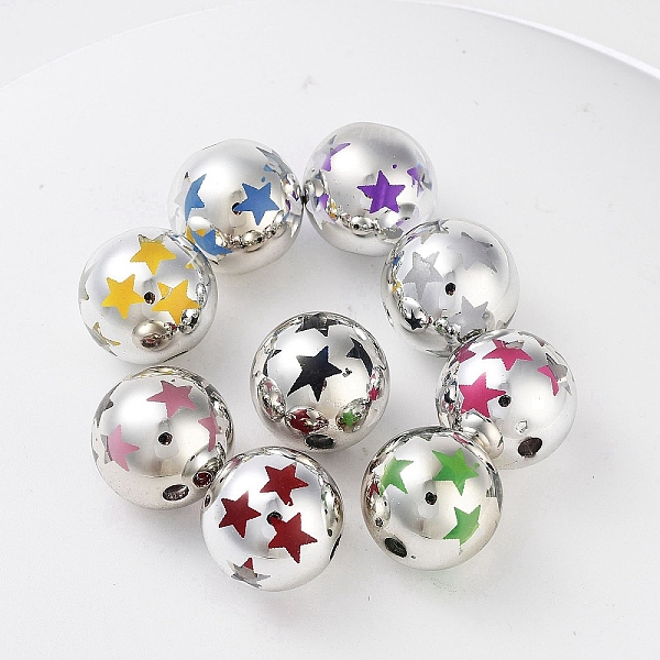 

PandaHall UV Plating Rainbow Iridescent Acrylic Beads, Round, Star, 15~15.5mm, Hole: 2.5mm Acrylic Star Multicolor