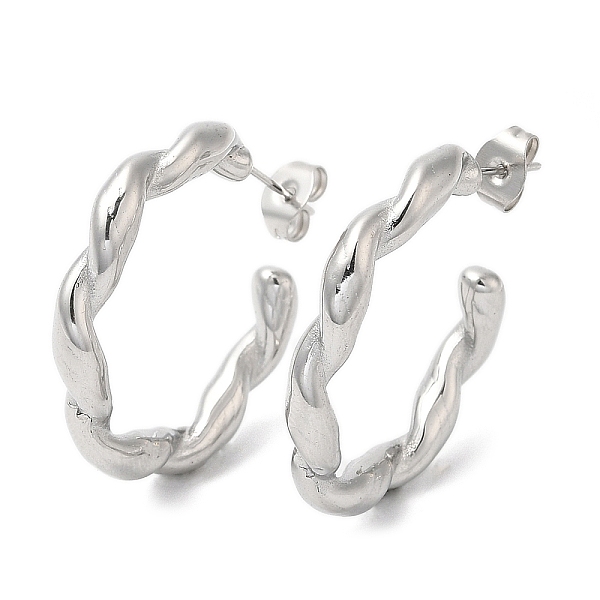 

PandaHall 304 Stainless Steel Twist Ring Stud Earrings, Half Hoop Earrings, Stainless Steel Color, 28.5x4mm 304 Stainless Steel Ring