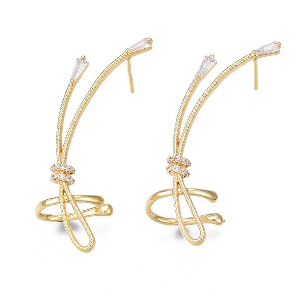 

PandaHall Cubic Zirconia Wrapped Knot Stud Earrings, Golden Brass with Ear Cuff for Women, Nickel Free, Clear, 38.5x11mm, Pin: 0.7mm Cubic...
