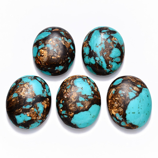 

PandaHall Assembled Natural Bronzite and Synthetic Turquoise Cabochons, Dyed, Oval, Turquoise, 40x30x7.5~8.5mm Mixed Stone Oval Green