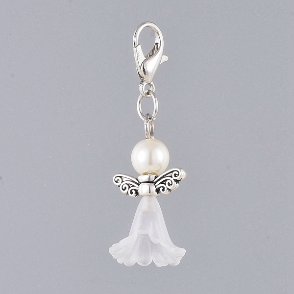 

PandaHall Acrylic Pendants, with Dyed Glass Pearl Beads, Zinc Alloy Lobster Claw Clasps and Alloy Beads, Angel, White, 40mm Alloy+Acrylic...