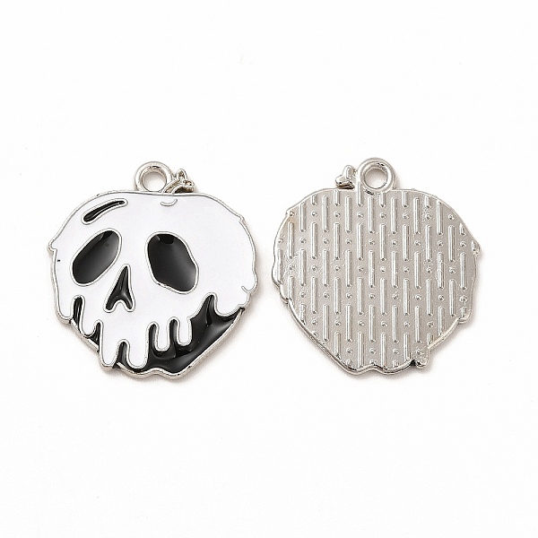 

PandaHall Rack Plating Alloy Enamel Pendants, Cadmium Free & Nickel Free & Lead Free, Halloween Theme, Apple Skull Charm, Platinum, White...