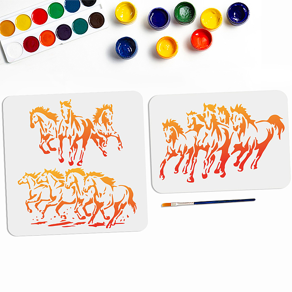 

PandaHall MAYJOYDIY 3 Styles Horse Running Stencil 11.8×11.8/11.7×8.3inch Galloping Horse Template with Paint Brush Reusable Horse Herd...
