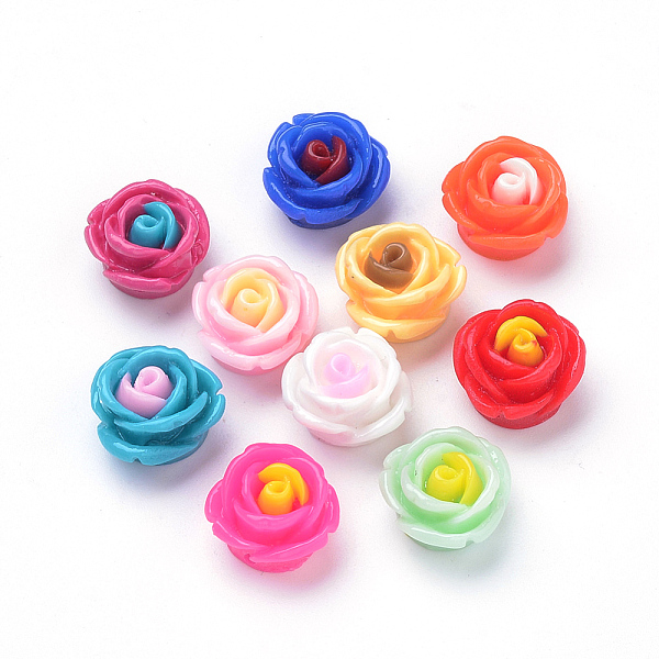

PandaHall Resin Beads, Rose, Mixed Color, 14x14~15x10mm, Hole: 1mm Resin Flower Multicolor