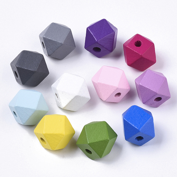 

PandaHall Spray Painted Natural Wooden Beads, Polygon, Mixed Color, 15x15x15mm, Hole: 3.5mm Schima Wood Polygon Multicolor