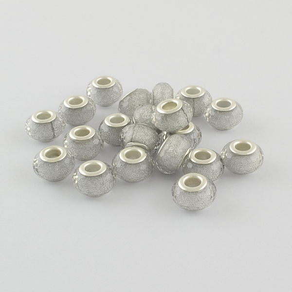 

PandaHall Large Hole Resin European Beads, with Silver Color Plated Brass Double Cores, Faceted Rondelle, Silver, 14x9mm, Hole: 5mm...