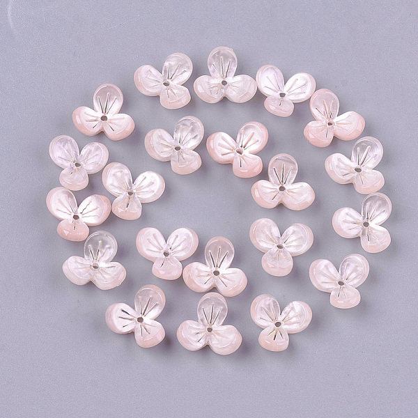 PandaHall Cellulose Acetate(Resin) Bead Caps, 3-Petal, Flower, Pink, 12x13x5.5~6mm, Hole: 1.2mm Cellulose Acetate Pink