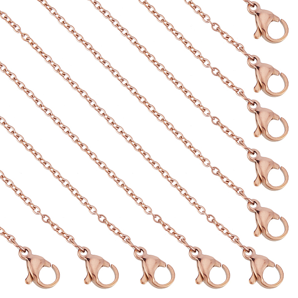 PandaHall Unicraftale Vacuum Plating Classic Plain 304 Stainless Steel Mens Womens Cable Chain Necklaces, with Lobster Claw Clasp, Rose Gold...