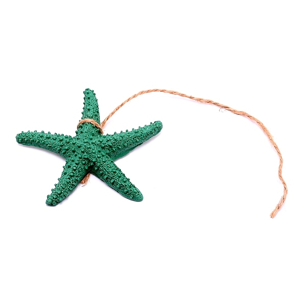 

PandaHall Mediterranean Style Resin Pendant Decorations, with Hemp Rope, Starfish, Green, 19cm Resin Starfish Green