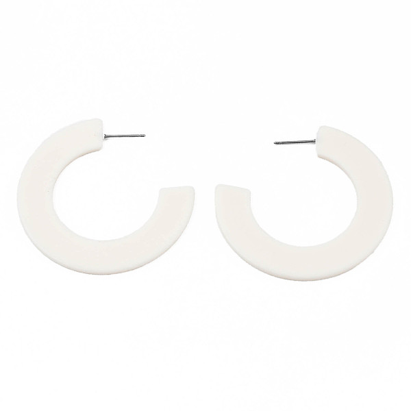 

PandaHall Acrylic C-shape Stud Earrings with 304 Stainless Steel Pin, Half Hoop Earrings for Girl Women, Floral White, 49x2mm, Pin: 0.7mm...