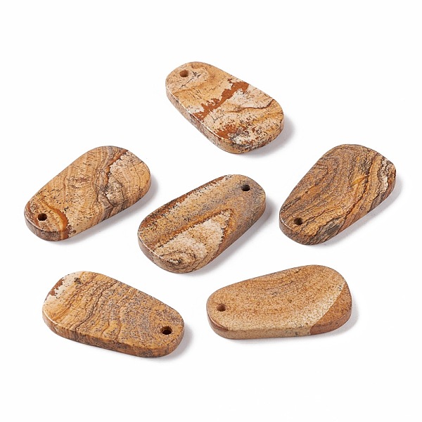 

PandaHall Natural Picture Jasper Pendants, Trapezoid, 35~35.5x20~20.5x3.5~4mm, Hole: 1.6~2mm Picture Jasper Trapezoid