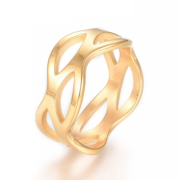

PandaHall Ion Plating(IP) 304 Stainless Steel Finger Rings, Wide Band Rings, Hollow, Golden, Size 5~8, 15~18mm 304 Stainless Steel