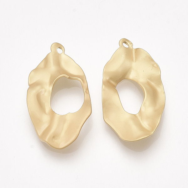 

PandaHall Smooth Surface Iron Pendants, Hammered, Oval, Matte Gold Color, 25x14.5x2.5mm, Hole: 1.2mm Iron Oval