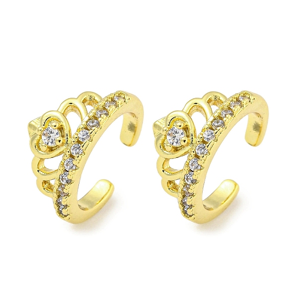 

PandaHall Brass Micro Pave Cubic Zirconia Cuff Earrings, for Women, Crown, Real 18K Gold Plated, 13.5x6.7mm Brass Crown Clear