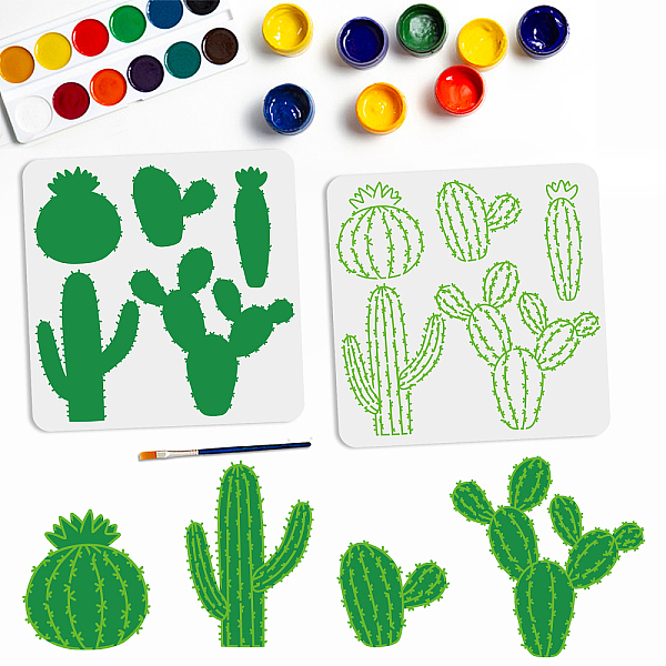 

PandaHall MAYJOYDIY US 1 Set PET Hollow Out Drawing Painting Stencils, with 1Pc Art Paint Brushes, for DIY Scrapbook, Photo Album, Cactus...