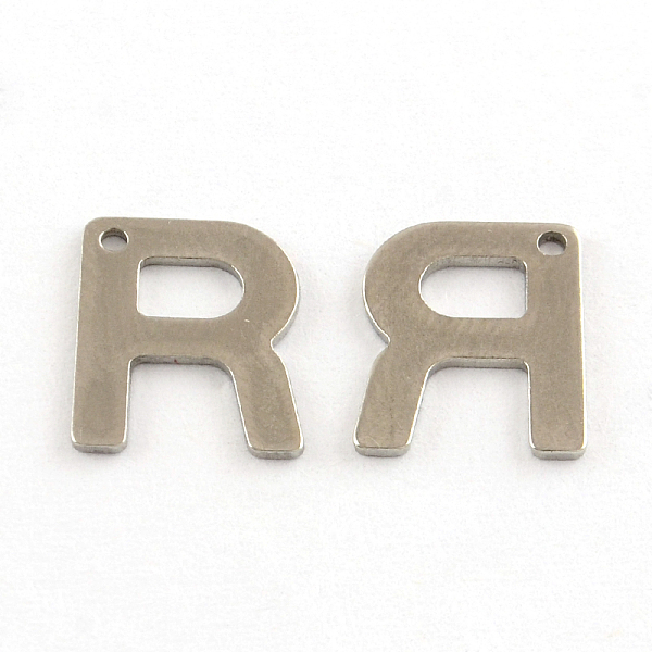 

PandaHall 201 Stainless Steel Letter Charms, Letter.R, 11x5.5~12x0.5mm, Hole: 1mm 201 Stainless Steel Letter R