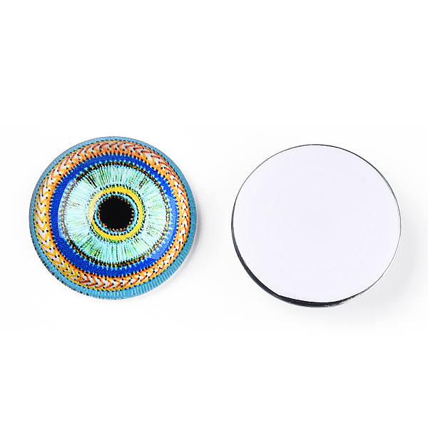 

PandaHall Glass Cabochons, Half Round with Eye, Aquamarine, 20x6.5mm Glass Half Round Green