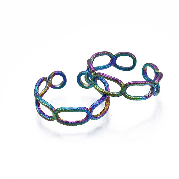 

PandaHall 304 Stainless Steel Oval Wrap Cuff Ring, Rainbow Color Open Ring for Women, US Size 7 1/2(17.7mm) 304 Stainless Steel