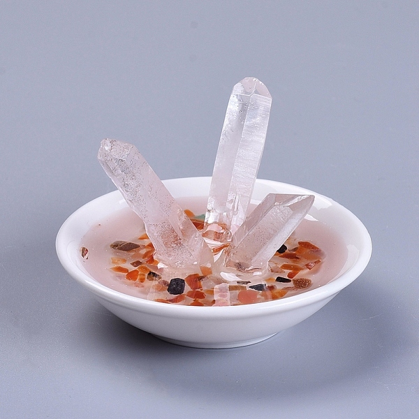 

PandaHall Natural Quartz Crystal Home Display Decorations, with Natural Carnelian/Red Agate Chip Beads, Porcelain Base and Resin...