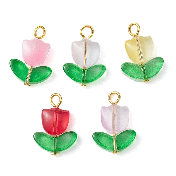 

PandaHall Glass Pendants, with Golden Tone Iron Loops, Tulip Charm, Mixed Color, 19.5x14x5mm, Hole: 2.5mm Iron+Glass Flower Multicolor