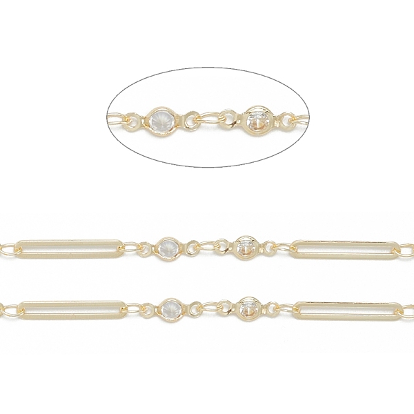 

PandaHall Handmade Brass Cable Chains, with Clear Cubic Zirconia Charms, Soldered, with Spool, Long-Lasting Plated, Round & Rectangle..., Brown