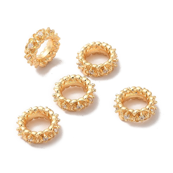 

PandaHall Brass Micro Pave Cubic Zirconia European Beads, Large Hole Beads, Long-Lasting Plated, Flat Round, Golden, 8x3mm, Hole: 4.5mm..., Clear
