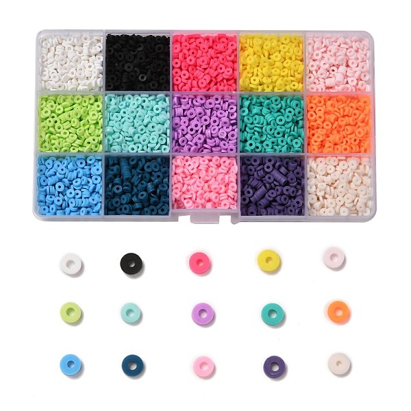 

PandaHall 150G 15 Colors Handmade Polymer Clay Beads, Heishi Beads, for DIY Jewelry Crafts Supplies, Disc/Flat Round, Mixed Color, 4x1mm..., Multicolor