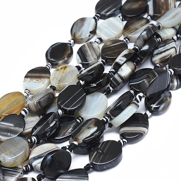 

PandaHall Natural Banded Agate/Striped Agate Beads Strands, Dyed & Heated, Oval and Twist, Black, Size: 19~22x13~18x4~6.5mm, Hole: 1.6mm...