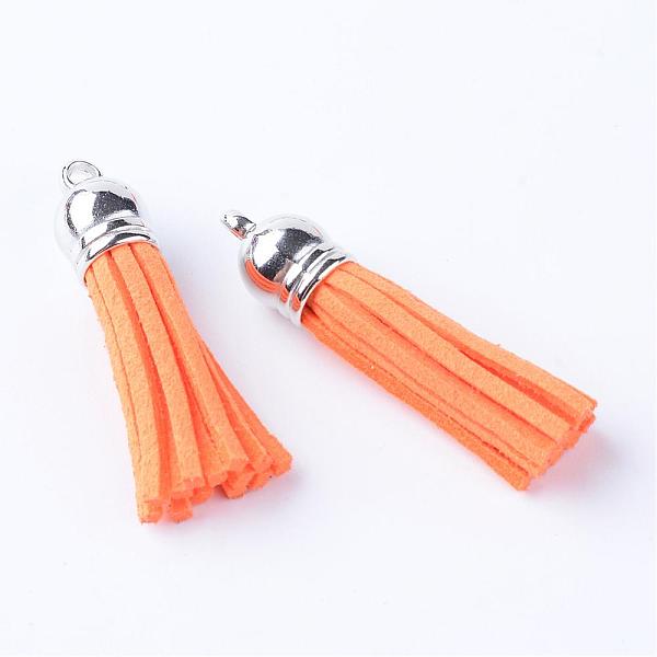 

PandaHall Faux Suede Tassel Pendant Decorations, with CCB Plastic Cord Ends, Platinum, Dark Orange, 35~37x10mm, Hole: 1.8mm Faux Suede...