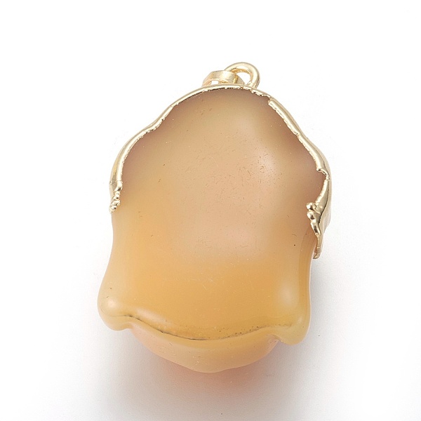 

PandaHall Glass Pendants, with Brass Findings, Buddha Head, Golden, Wheat, 40x26.5x16.5mm, Hole: 5x8mm Brass+Glass Human Orange