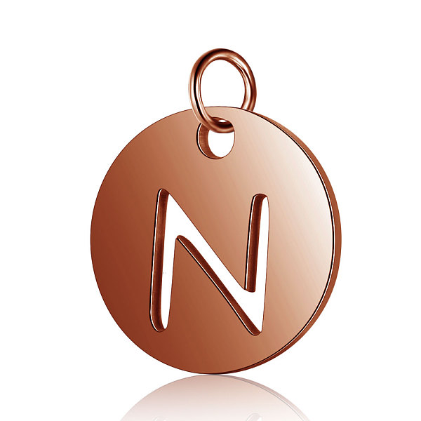 

PandaHall 304 Stainless Steel Charms, Flat Round with Letter, Rose Gold, Letter.N, 12x1mm, Hole: 2.5mm 304 Stainless Steel Letter N