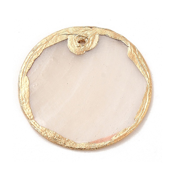 

PandaHall Natural Capiz Shell Pendants, Golden Plated Brass Edge Flat Round Charms, 30.5x1.8mm, Hole: 1.2mm Capiz Shell Flat Round