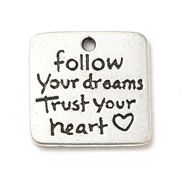 

PandaHall Tibetan Style Alloy Pendants, Square with Word Follow Your Dream Trust Your Heart Charms, Inspirational Quote Charm, Antique...