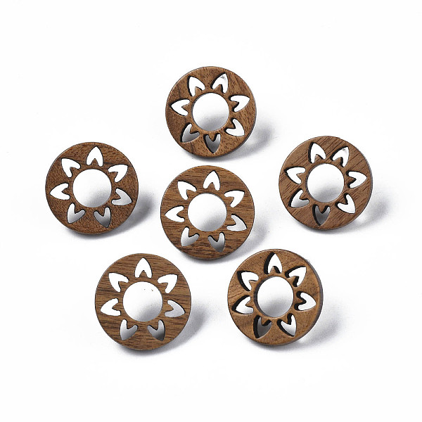 

PandaHall Donut with Flower Walnut Wood Stud Earrings with 316 Stainless Steel Pin for Women, Tan, 18mm, Pin: 0.7mm Wood Donut Orange