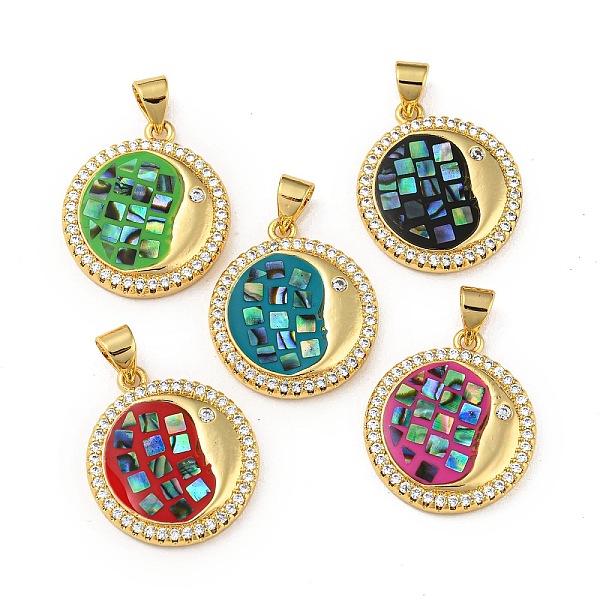 

PandaHall Brass Micro Pave Cubic Zirconia Pendants, with Enamel & Shell, Real 18K Gold Plated, Color Palette, Mixed Color, 20.5x18x3mm, Hole..., Multicolor