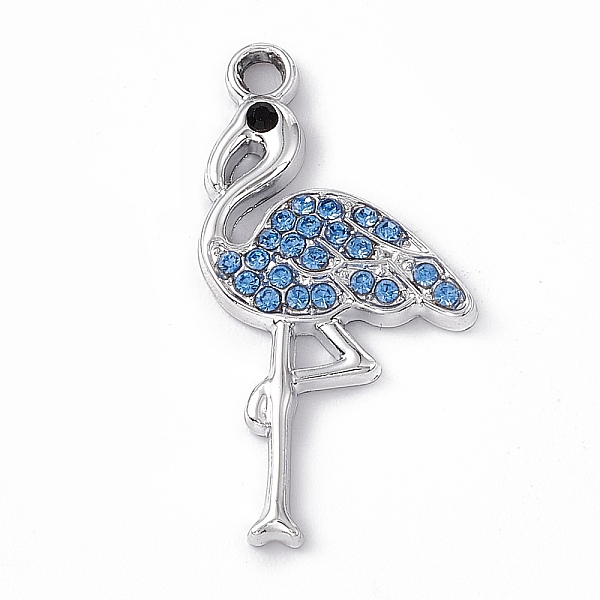 

PandaHall Alloy Rhinestone Pendants, Flamingo Charm, Platinum, Light Sapphire, 28x15x2.5mm, Hole: 2mm Acrylic+Rhinestone Other Animal Blue
