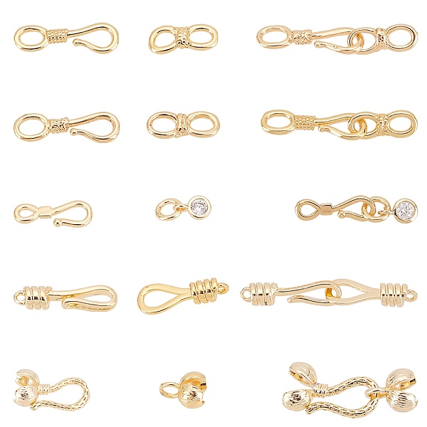 

PandaHall 10 Sets 5 Style Brass Hook and S-Hook Clasps, Real 18K Gold Plated, 2sets/style Brass
