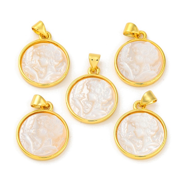 Natural White Shell Carved Cameo Lady Pendants