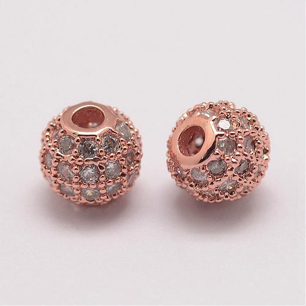 

PandaHall Brass Micro Pave Cubic Zirconia Beads, Round, Rose Gold, 6x5.5mm, Hole: 2mm Brass+Cubic Zirconia Round