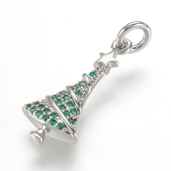 

PandaHall Brass Micro Pave Cubic Zirconia Pendants, Christmas Trees with Star, Real Platinum Plated, 20x9x3mm, Hole: 3mm Brass+Cubic..., Green